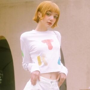 NWOT TAKA Original Fun Growing Graphic-Print Cropped Long Sleeve Top Sz S